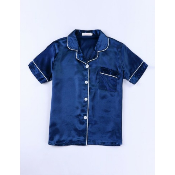 Navy piped trim sleepwear set - Picture 7 of 8